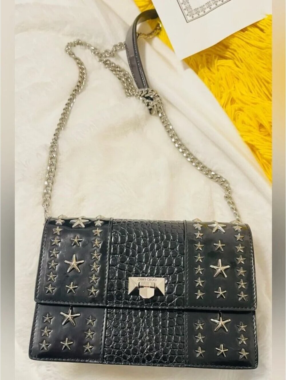 Jimmy Choo Authentic mini Black Star-Studded Leather Chain Bag